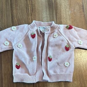 Pink Strawberry Embroidered Kids Sweater